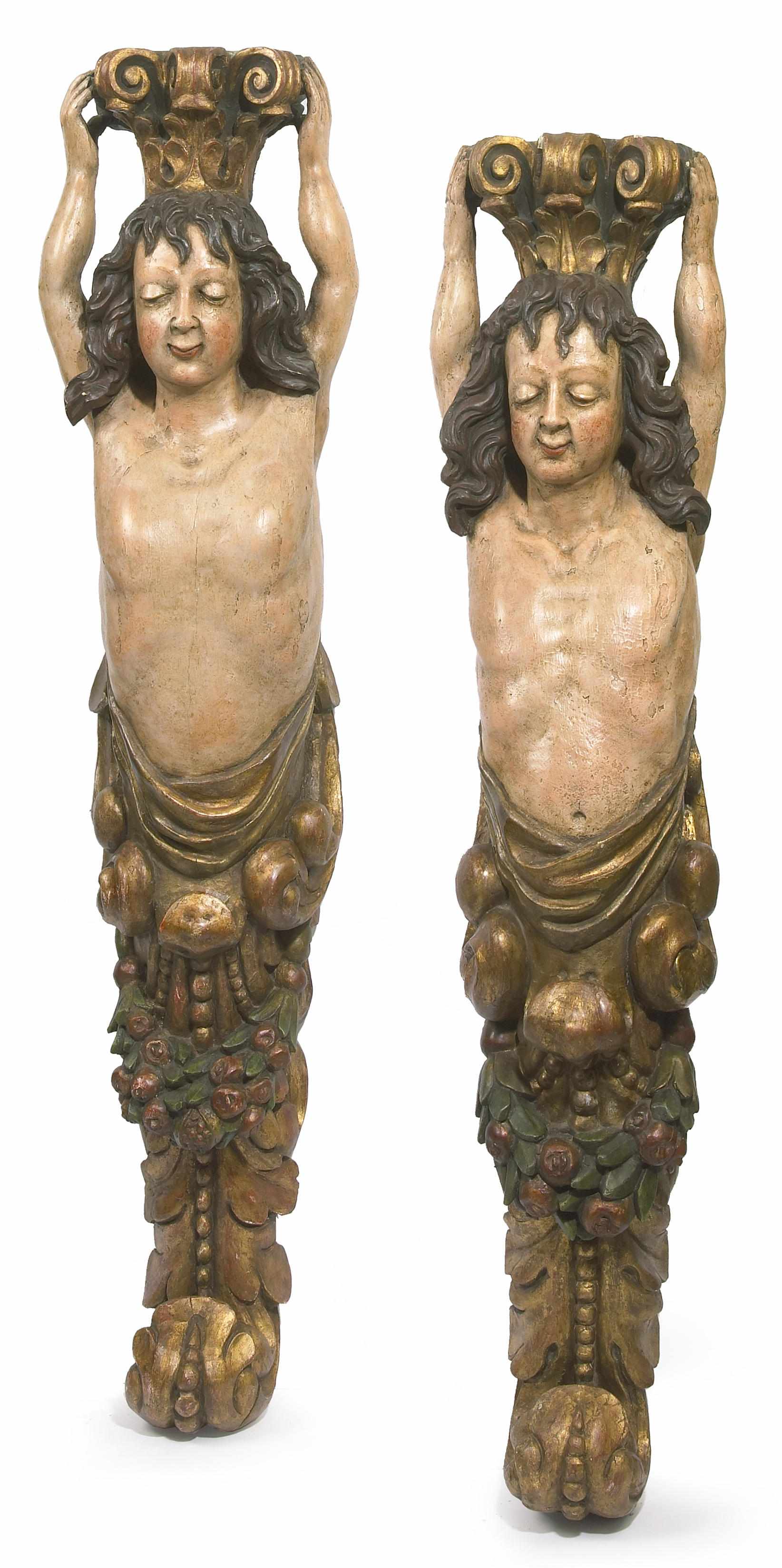 Appraisal: A pair of Continental Baroque style parcel gilt and paint