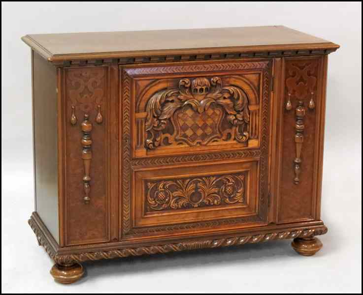 Appraisal: CARVED AND INLAID MAHOGANY SINGLE DOOR CABINET H '' W