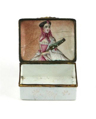 Appraisal: An enamel patch box and cover the lid painted with