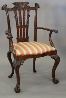 Appraisal: Custom mahogany Chippendale style armchair Custom mahogany Chippendale style armchair