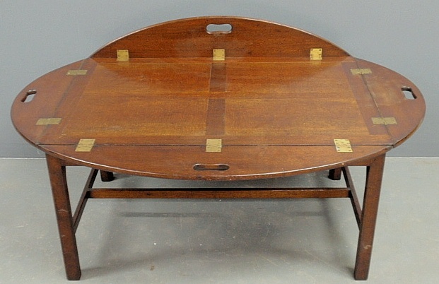 Appraisal: - Large mahogany Chippendale style butler s tray top table