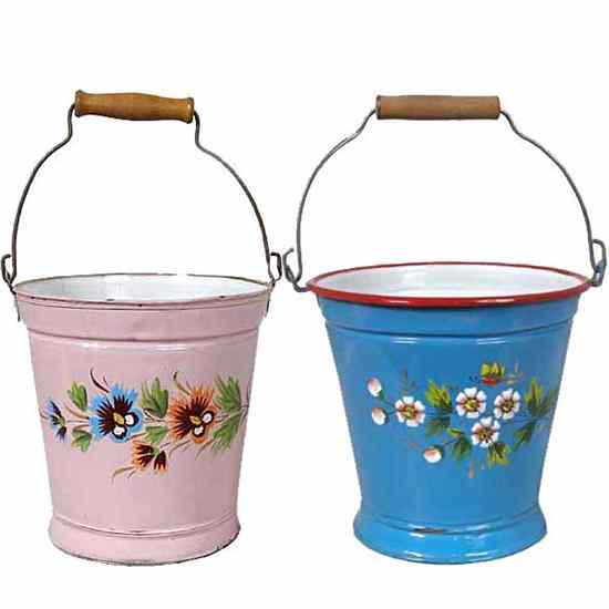 Appraisal: Two Czechoslovakian Enamelware Tin Pails circa having a swing handle