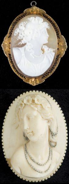 Appraisal: Two Victorian Cameos the first an early Victorian relief carved