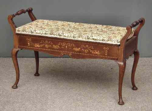 Appraisal: An Edwardian inlaid mahogany rectangular duet stool the lifting seat