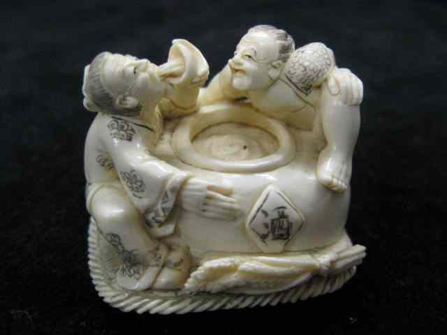 Appraisal: Carved Ivory Netsuke of Two Peopleeating out of a pot