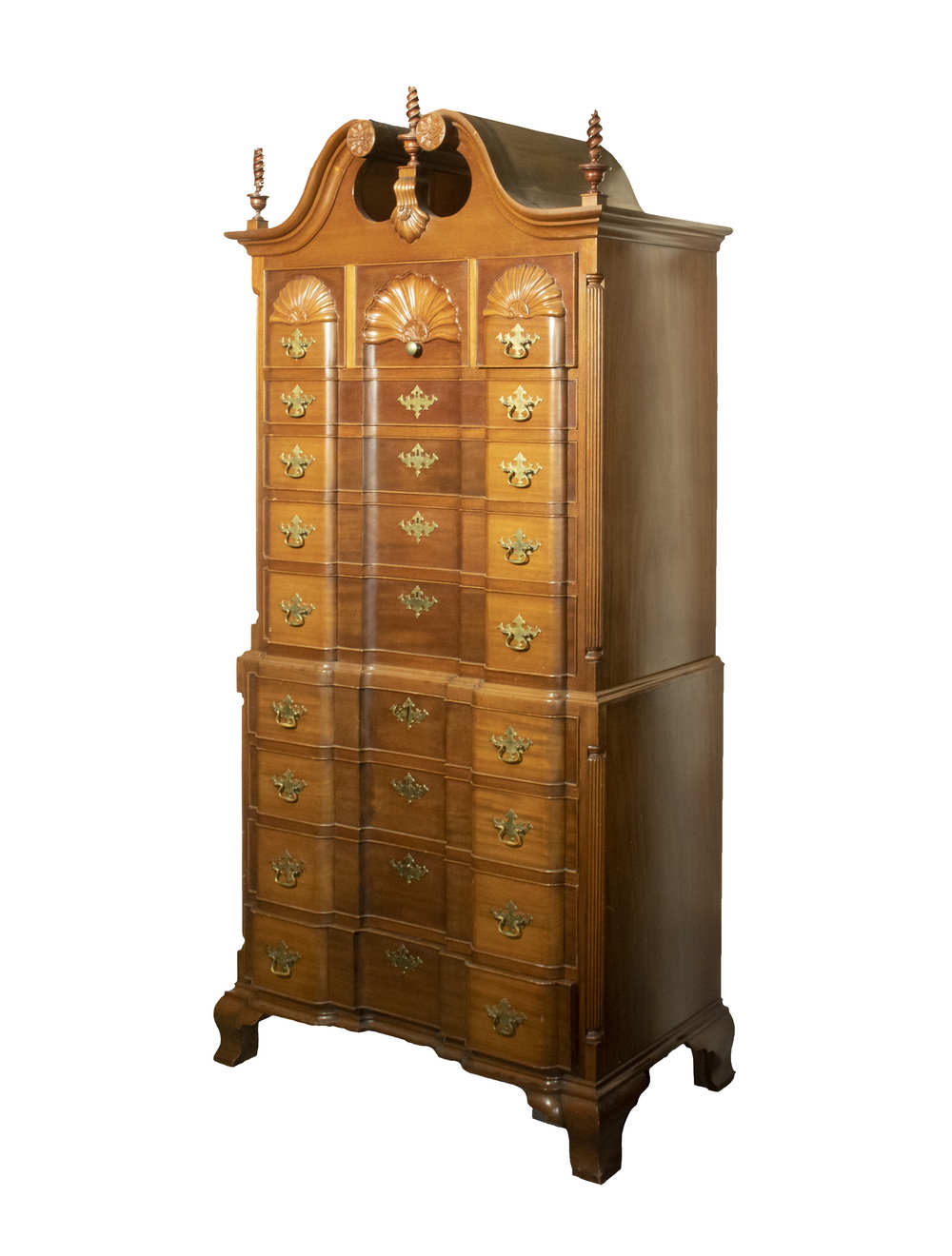 Appraisal: CUSTOM 'S COUNTRY CHIPPENDALE MAPLE BLOCKFRONT CHEST ON CHEST Classical