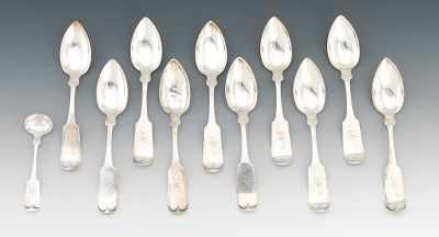 Appraisal: Ten Coin Silver Spoons One small Sauce Spoon Marked John