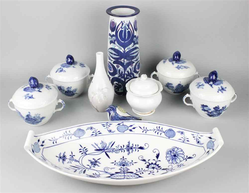 Appraisal: FOUR ROYAL COPENHAGEN ''BLUE FLOWER'' PATTERN COVERED BOUILLON CUPS printed