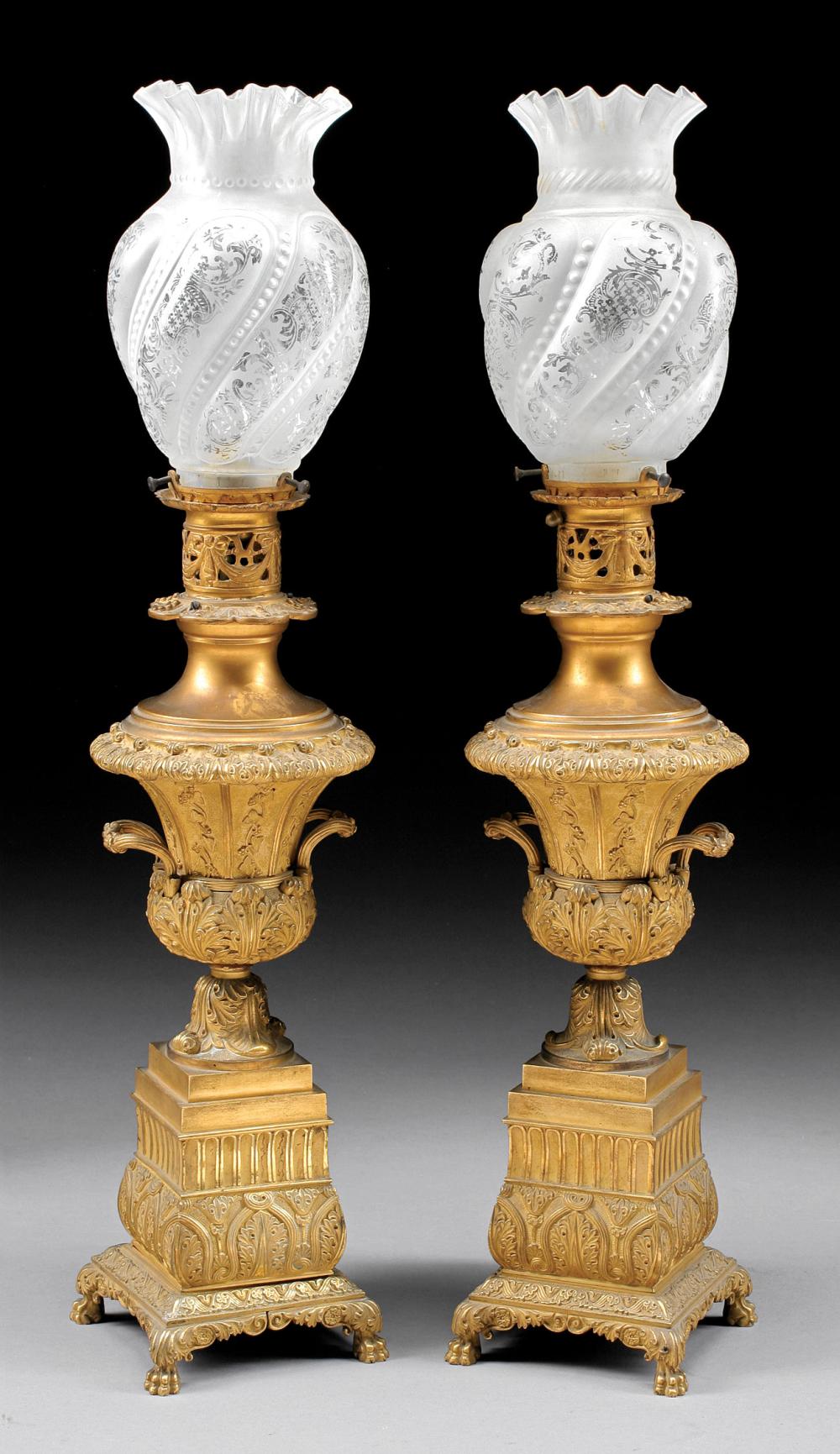 Appraisal: Good Pair of Louis Philippe Gilt Bronze Carcel Lamps mid-