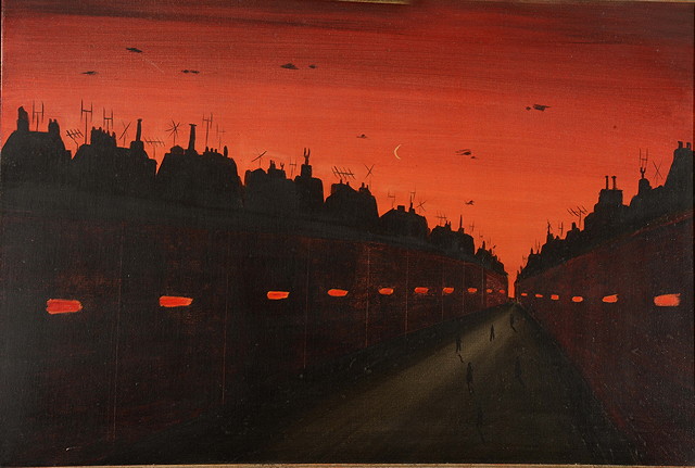 Appraisal: FRED UHLMAN - Red sky at night oils on canvas