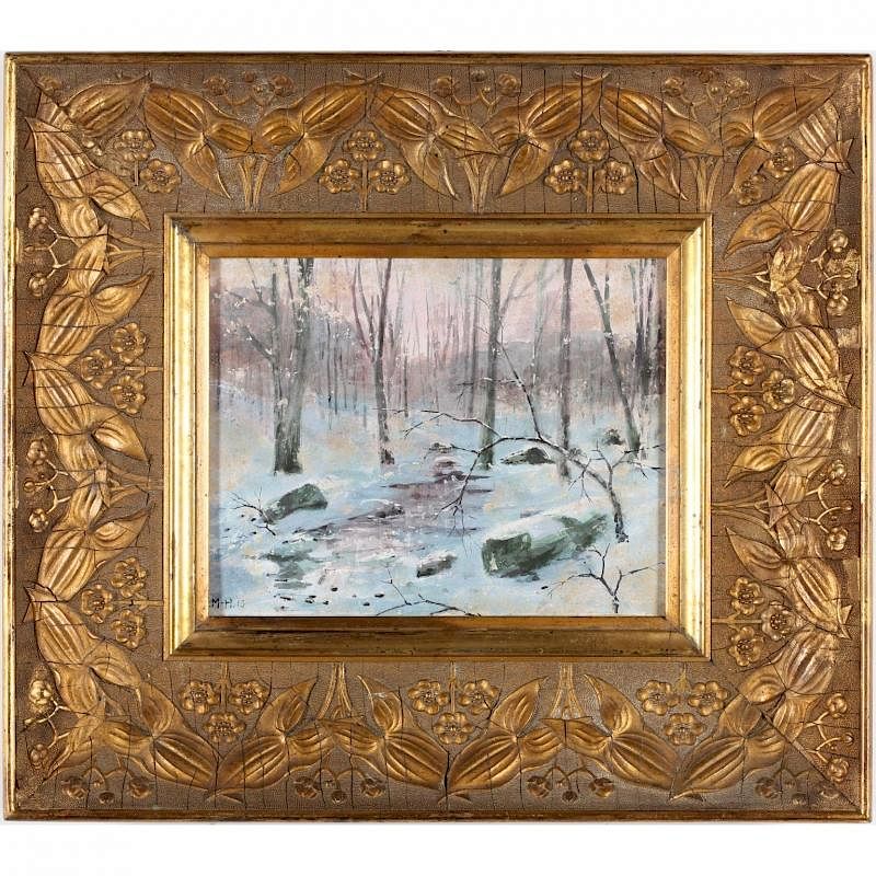 Appraisal: American School Winter Landscape watercolor and gouache on board monogrammed