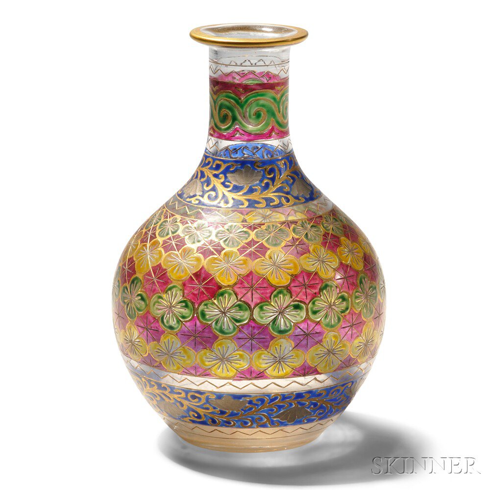 Appraisal: Persian Revival Vase Cut stained and gilded glass Europe late