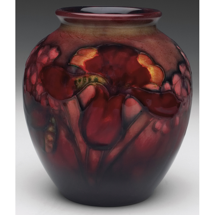 Appraisal: Exceptional Moorcroft vase orchid design under flambe glaze impressed mark