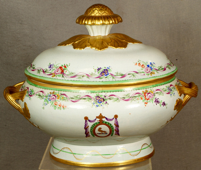 Appraisal: Early Mottahedeh armorial tureen approx - handle to handle Famille