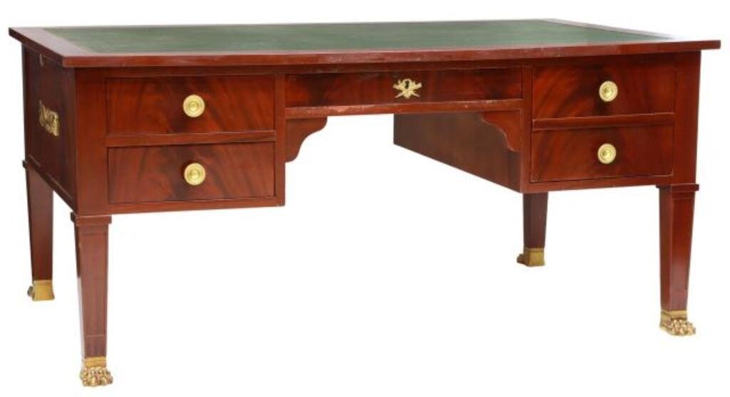 Appraisal: French Empire style mahogany writing desk th c inset leather