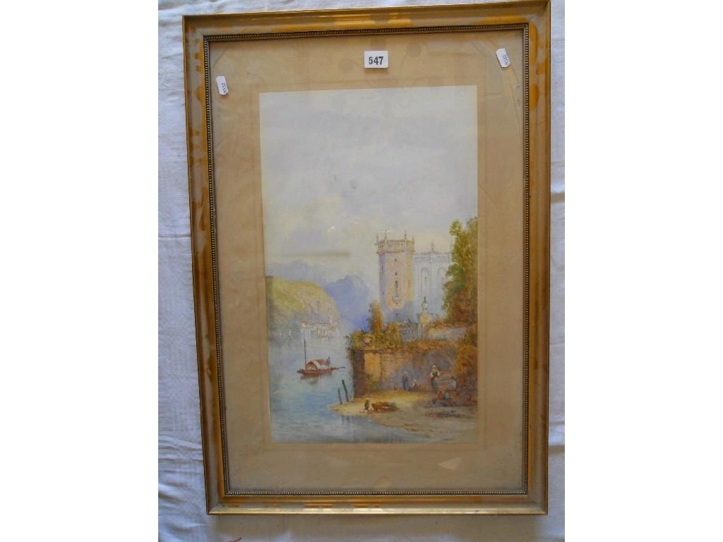 Appraisal: A th century watercolour of a continental lake scene with