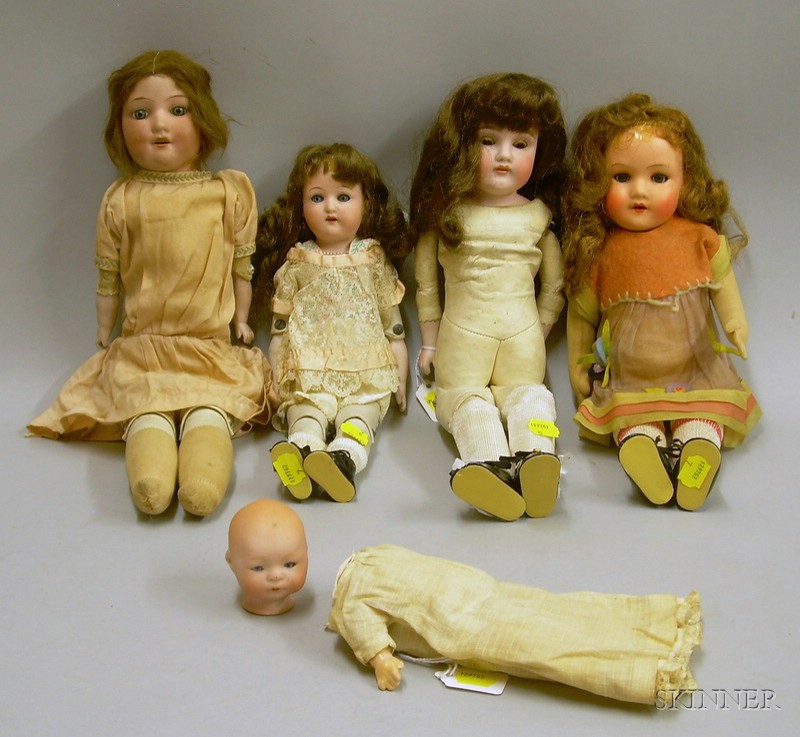 Appraisal: Five German Bisque Dolls late th early th century Baby