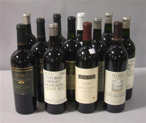 Appraisal: RIDGE COLLECTION Twelve bottles including Monte Bello Cabernet Sauvignon Santa