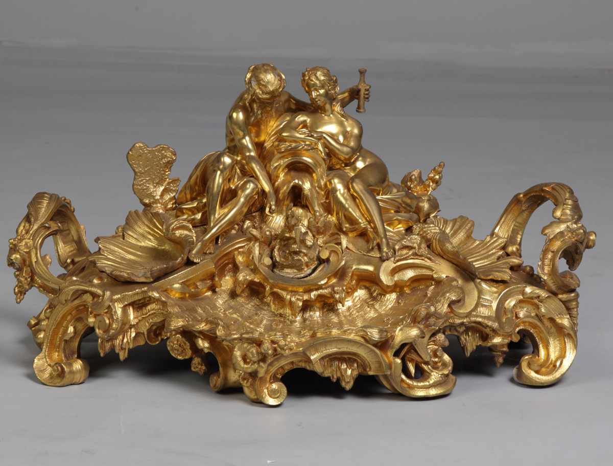 Appraisal: Monumental French Gilt Bronze Figural Inkwell Condition Original gilding Dimensions