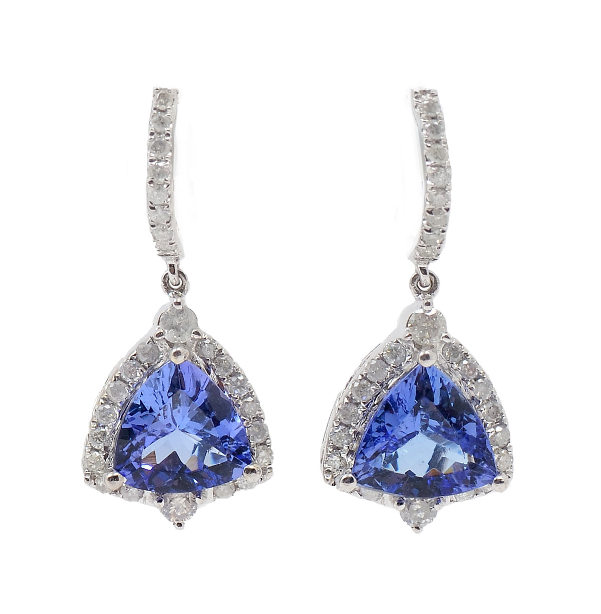 Appraisal: CUSTOM K CTW TANZANITE DIAMOND EARRINGS CTW trillion cut tanzanites