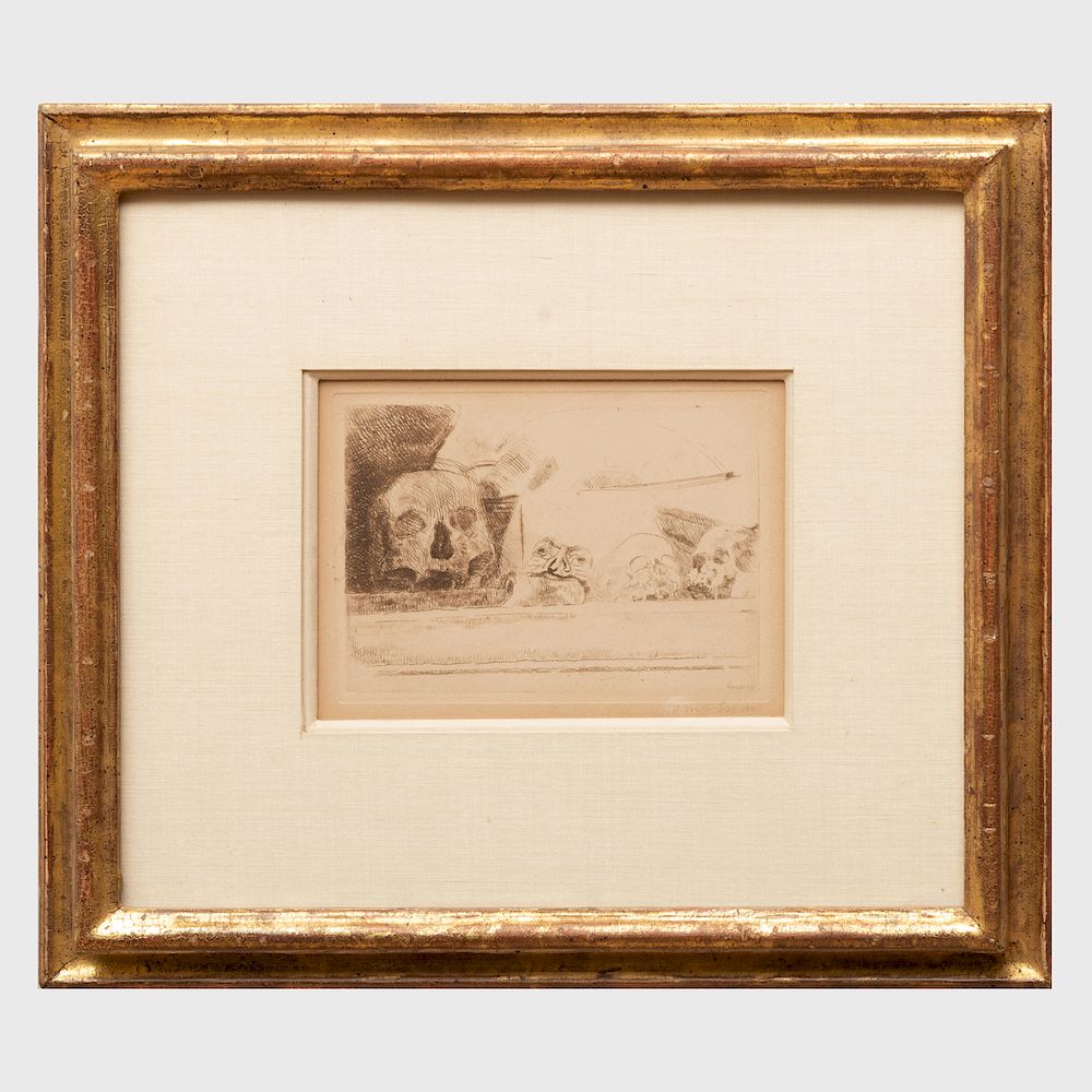 Appraisal: James Ensor - Cranes et Masques Etching in black on