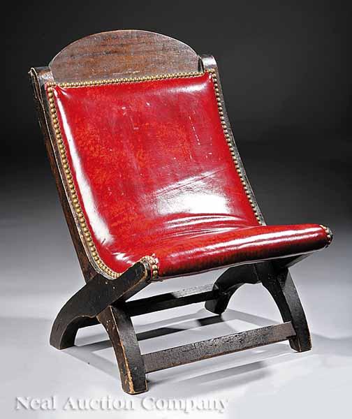 Appraisal: A Diminutive Southern Walnut Campeche Chair th c arched crest