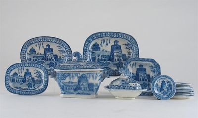 Appraisal: A pearlware miniature part dinner service printed in blue with