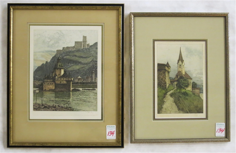 Appraisal: TWO JOSEF EIDENBERGER AUSTRIAN - ORIGINAL ETCHINGS Hochosterwitz Castle Carinthia