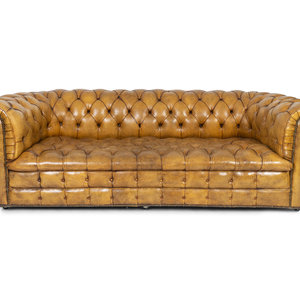 Appraisal: An English Edwardian Tufted Leather Chesterfield Sofa TH CENTURY Height