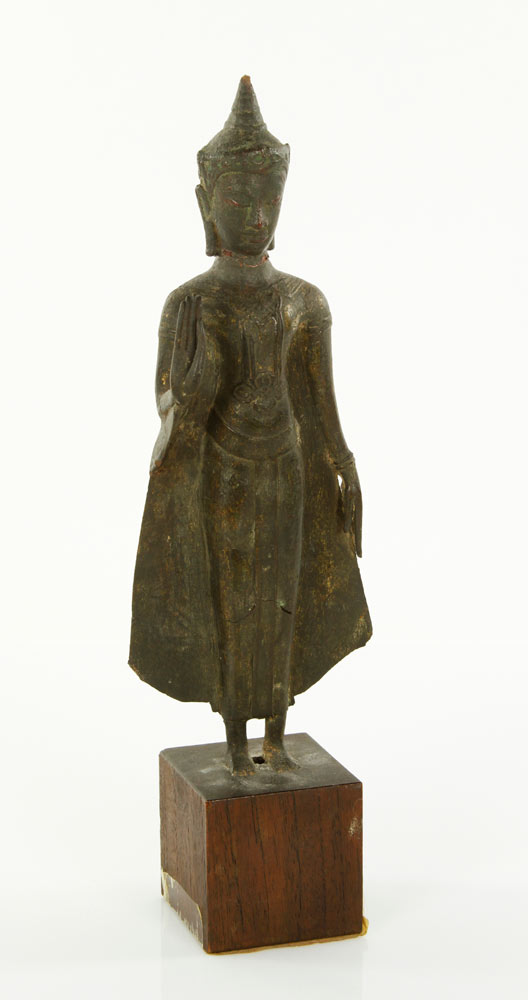 Appraisal: - Thai Bronze Standing Uthong Standing Uthong bronze on wood