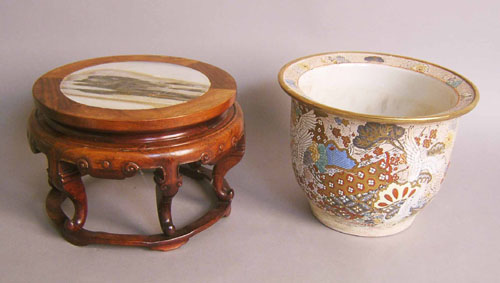 Appraisal: Satsuma planter together with a Chinese marble top stand total