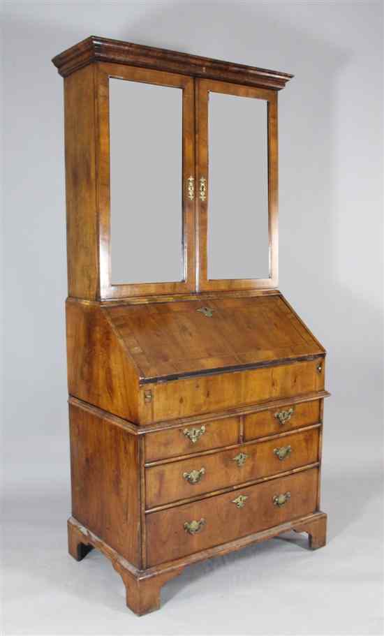 Appraisal: A Queen Anne walnut bureau cabinet c with mirrored upper