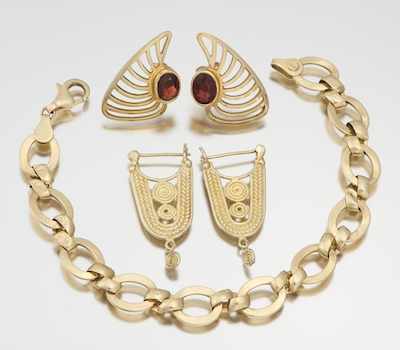 Appraisal: Two Pairs of Earrings and A Bracelet The group contains