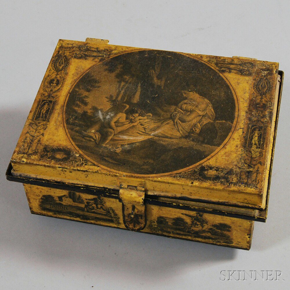 Appraisal: Small French Tole Box th century the lid with central