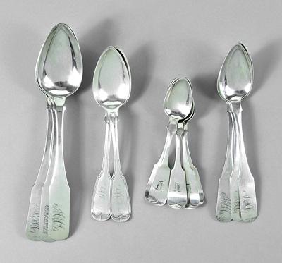 Appraisal: pieces coin silver flatware fiddle handles monograms six spoons quot