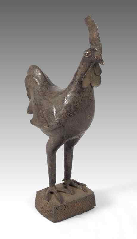 Appraisal: BENIN AFRICAN CAST METAL ROOSTER SCULPTURE Approx ' '' h