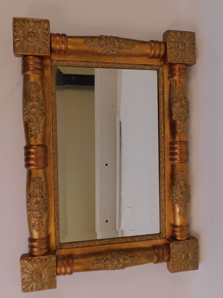 Appraisal: GILT SPLIT PILASTER MIRROR Circa gilt split pilaster wall mirror