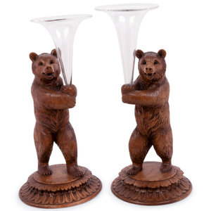 Appraisal: A Pair of Black Forest Style Carved Wood Bear-Form Trumpet