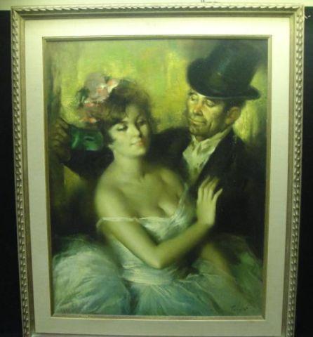 Appraisal: PUYET Jose Oil on Canvas of a Couple Signed lower