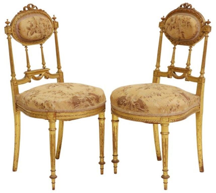 Appraisal: pair French Louis XVI style giltwood side chairs th c