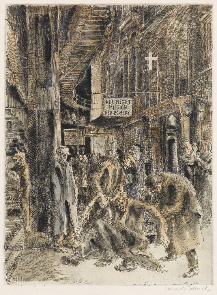 Appraisal: REGINALD MARSH Smokehounds Etching with hand coloring in watercolor x