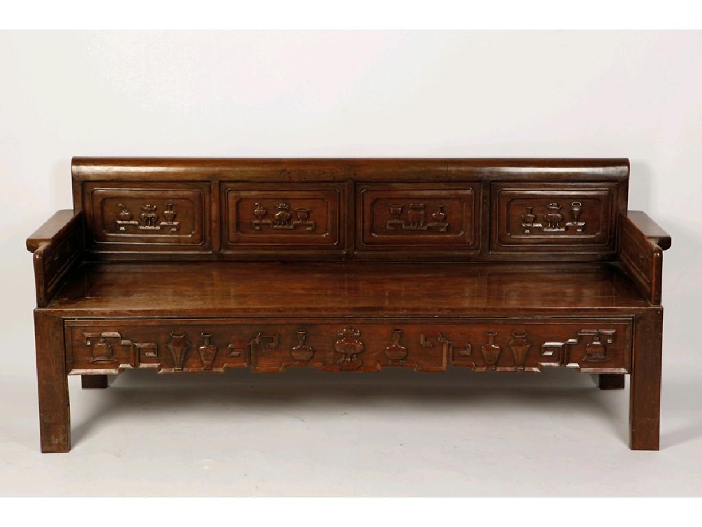 Appraisal: A CHINESE HARDWOOD KANG BENCH with a low raised back