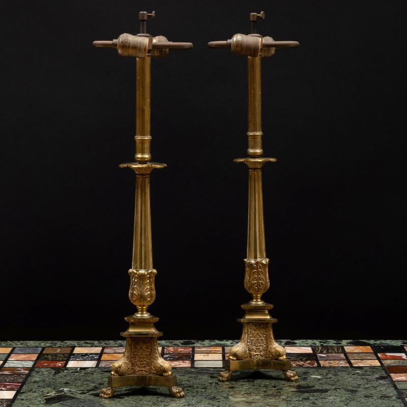 Appraisal: Pair of Regency Style Gilt-Bronze Columnar Lamps x x in