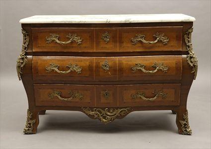 Appraisal: Louis XV-Style Brass-Mounted Parquetry Marble-Top Commode with Secretary Drawer x