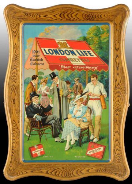 Appraisal: Self Framed Tin Sign for London Life Cigarettes Description Circa