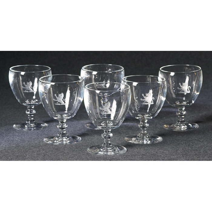 Appraisal: Steuben glasses set of six clear goblet shape with etched