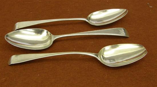 Appraisal: Three George III silver serving spoons various dates and marks