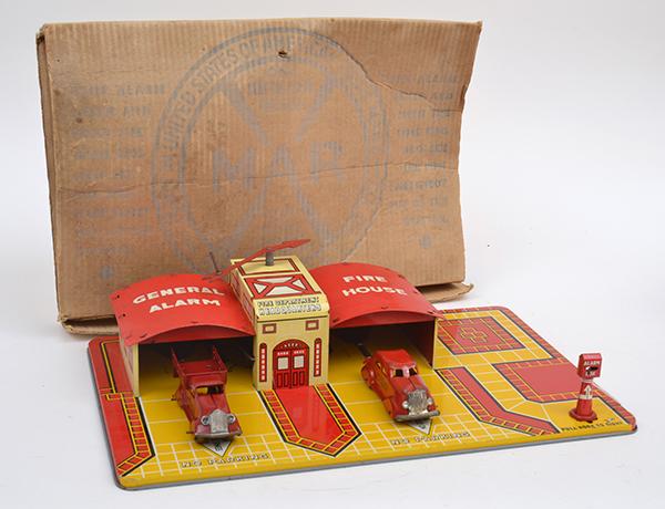 Appraisal: LOUIS MARX FIRE DEPARTMENT TINPLATE SET WITH RINGING BELL AND