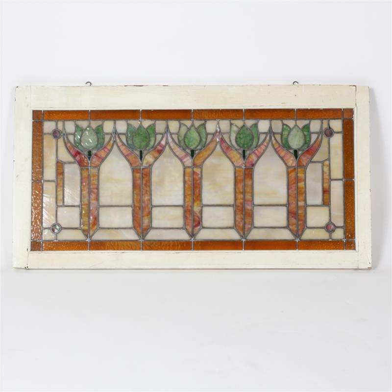 Appraisal: Leaded Stained Glass Panel Window Polychrome Tulip Motif H x