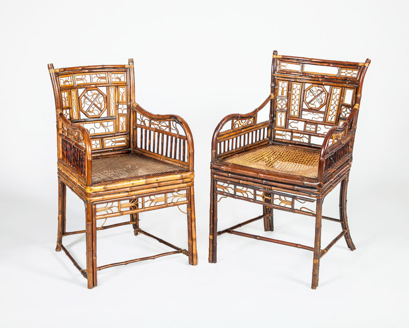 Appraisal: TWO SIMILAR CHINESE EXPORT BAMBOO AND CANED ARMCHAIRS x x